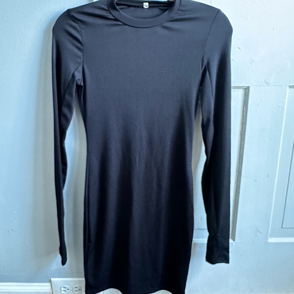Black Bodycon Long Sleeve Crew Neck Dress